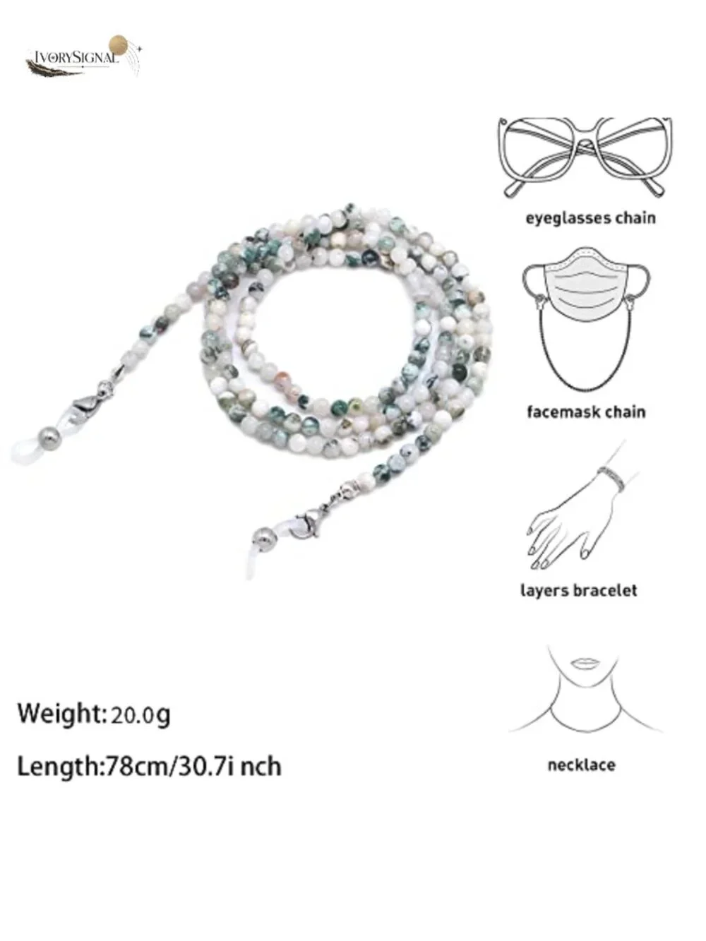 Natural Stone Beaded Eyeglass Chain Face Mask Holder Lanyard for Women